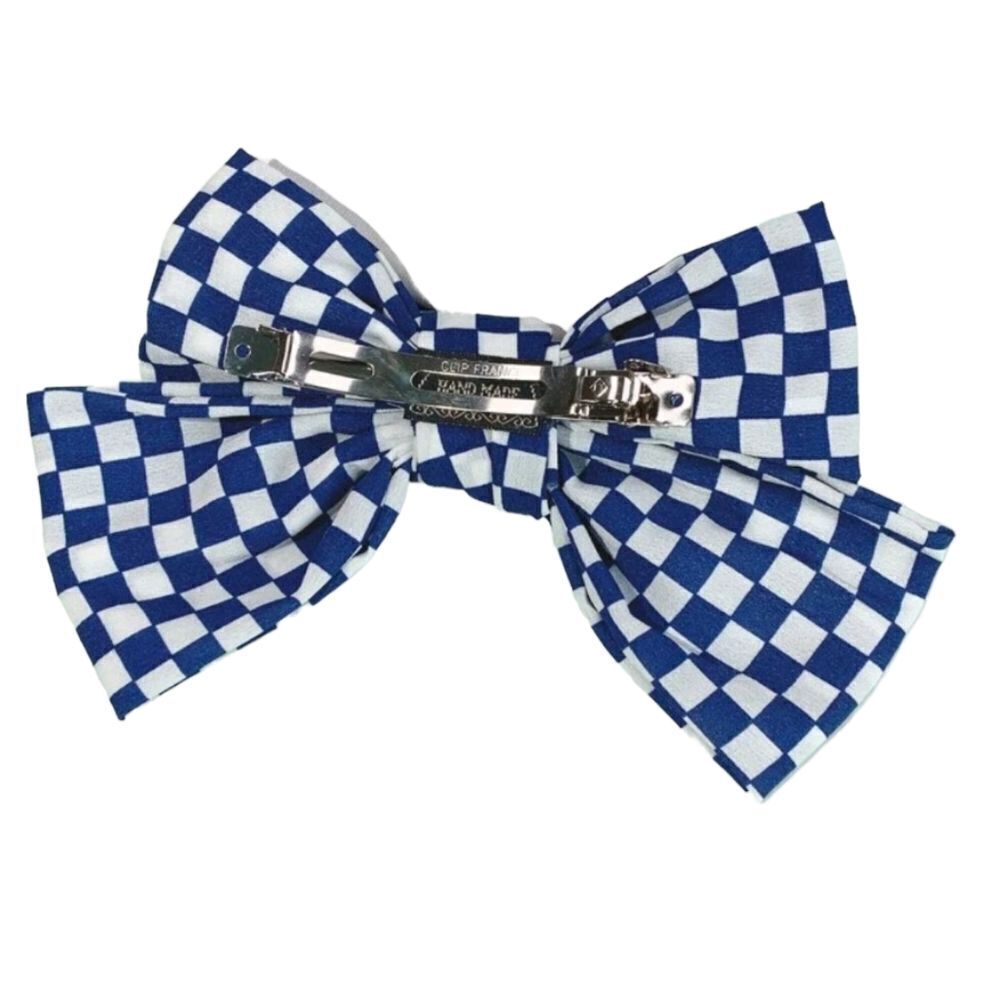 Blue Checkered Bow Barrette - Picture 4 of 6